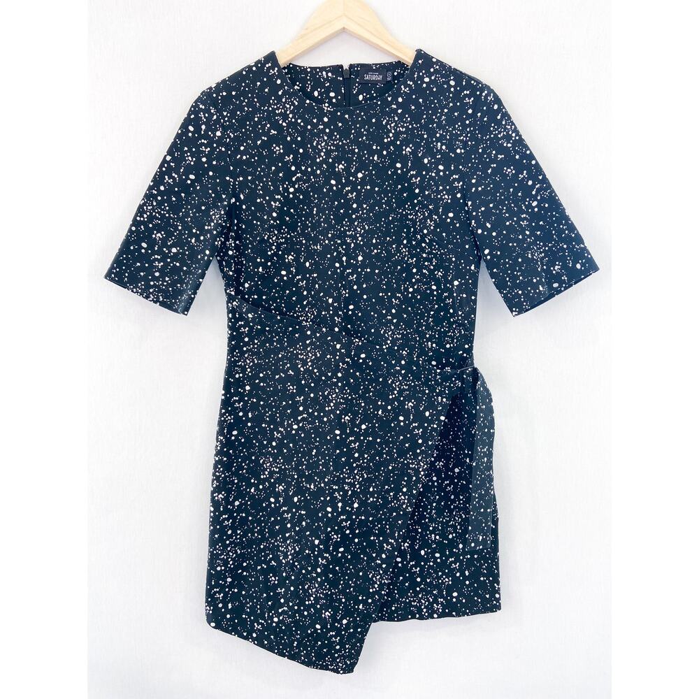 Kate Spade Saturday Black Faux Wrap Mini Dress size 4 Faux Wrap Paint Splatter